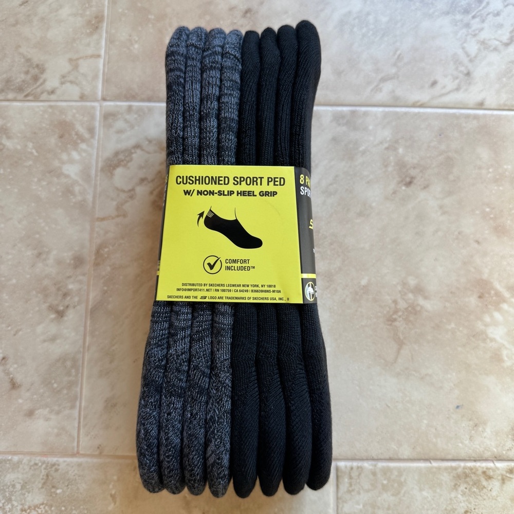 Skechers Sport Men's 8-Pair Comfort Ped No Show Socks, Black/Gray, Size 8-12 NWT - Picture 4 of 10